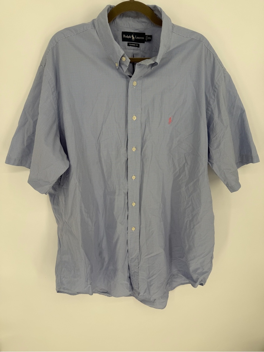 Ralph Lauren Classic Fit Men’s XXL Blue Micro Check Short Sleeve Button Down